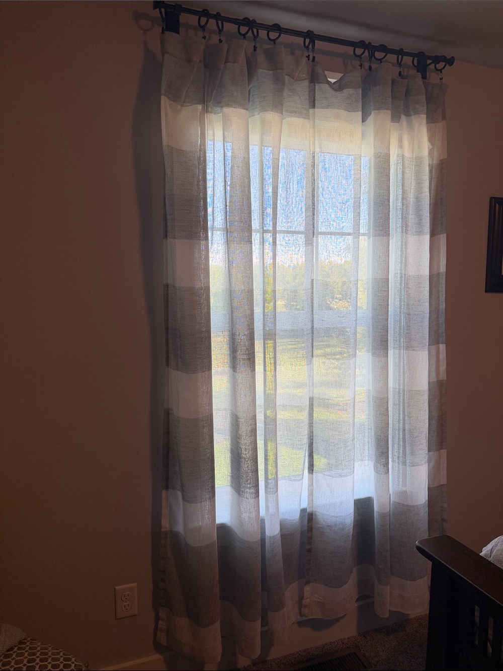 Light Sheer Stripe Curtain Panel in Light Gray, Light Green, and White—5 panels